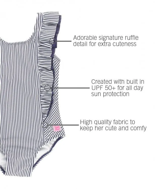 RuffleButts Navy Stripe Waterfall One Piece
