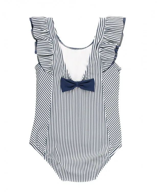 RuffleButts Navy Stripe Waterfall One Piece