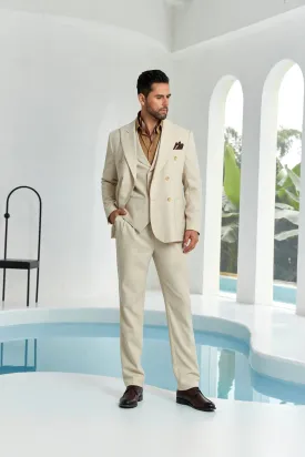 Simple White Peak Lapel Double Breasted 3 Pieces Men Suits 2553