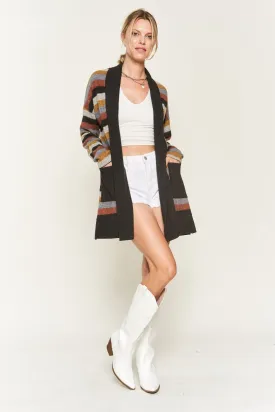 Striped Long Sleeve Cardigan in Multi-Color