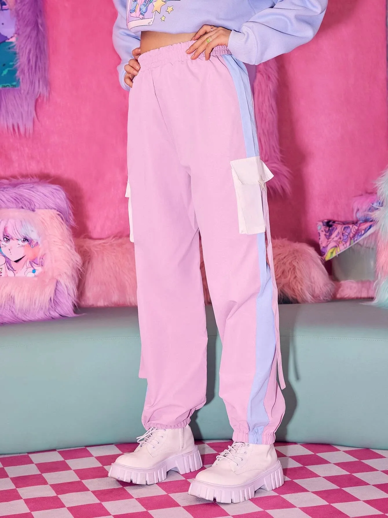 Stylish Flap Pocket Colorblock Cargo Pants