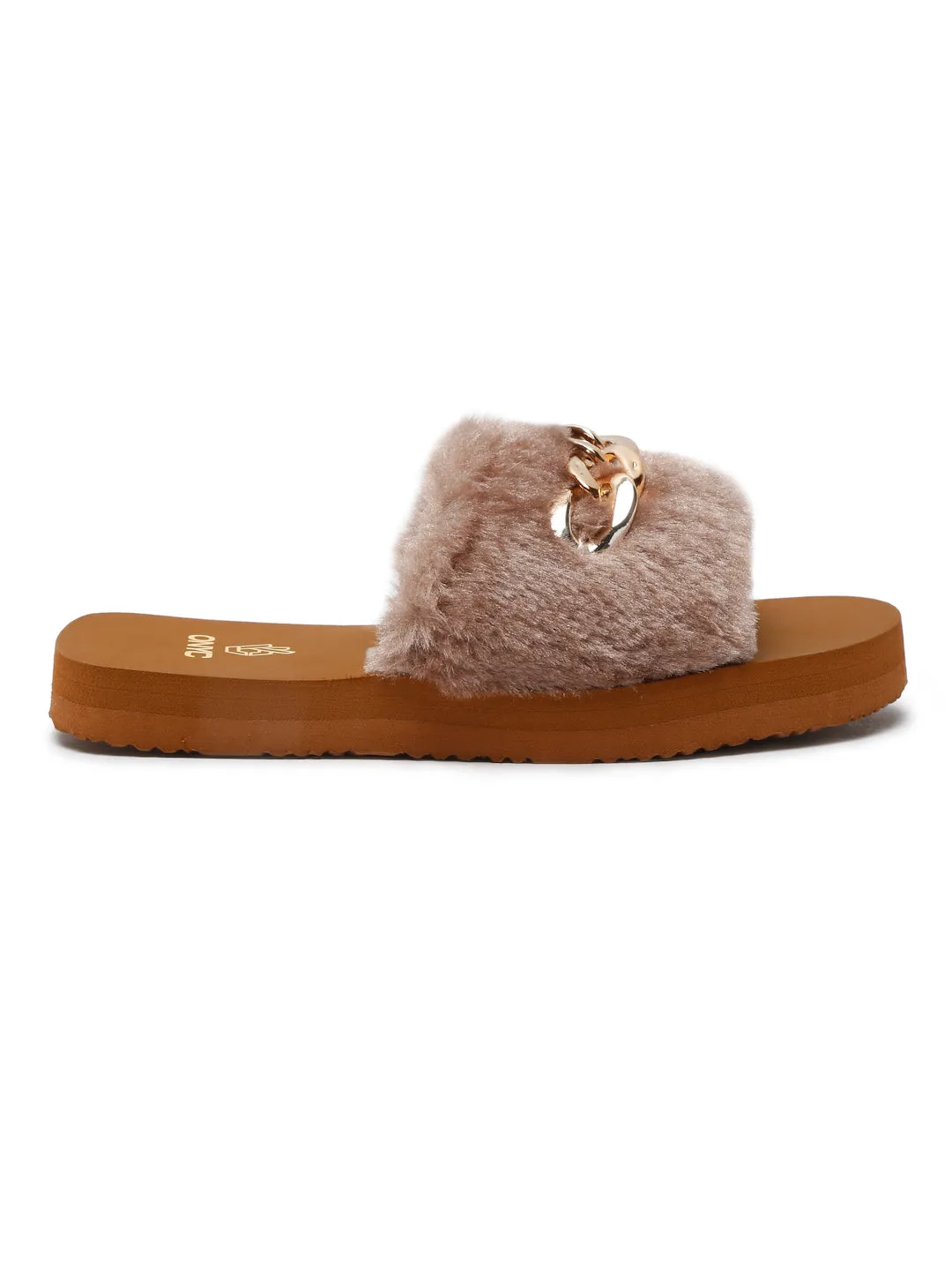 Super Comfy Brown Fur Sliders for Girls