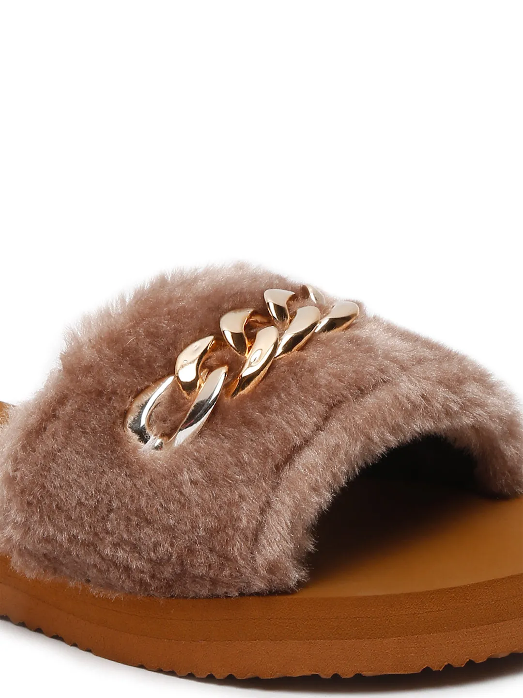 Super Comfy Brown Fur Sliders for Girls
