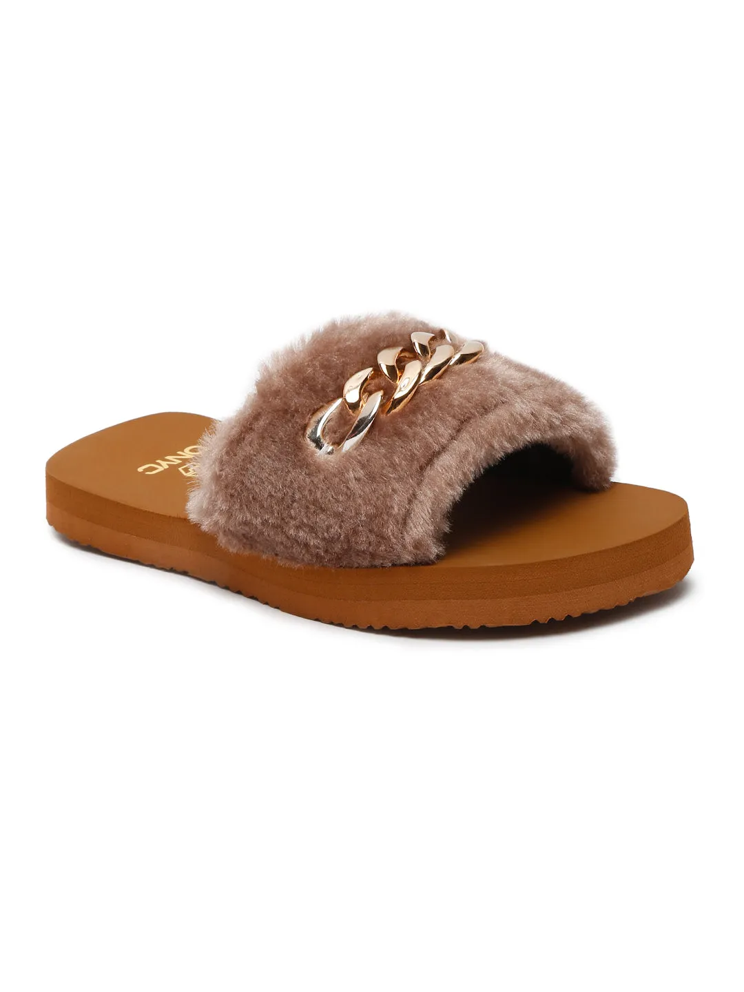 Super Comfy Brown Fur Sliders for Girls