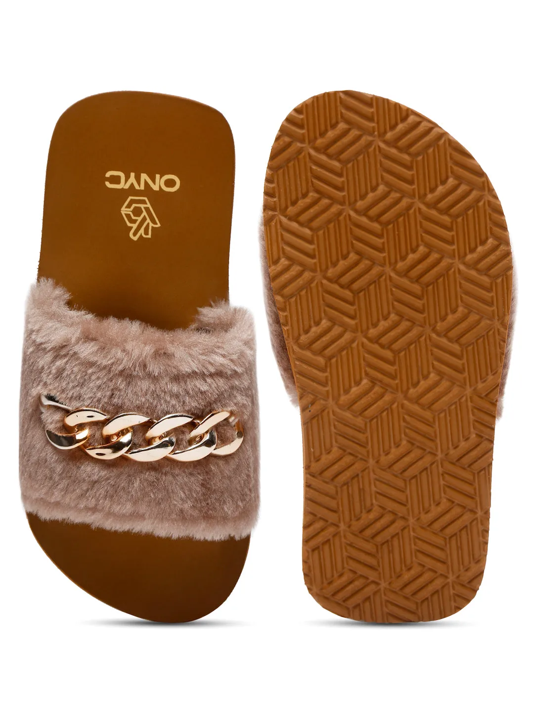 Super Comfy Brown Fur Sliders for Girls