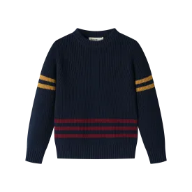 SWEATER WITH COLORED TRIMS-NAVY STRIPED