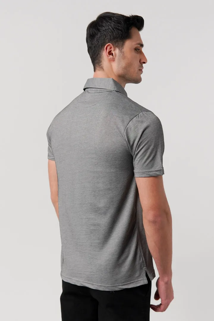 Textured Lycra Polo Shirt - Grey