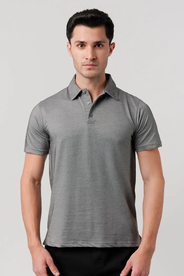 Textured Lycra Polo Shirt - Grey