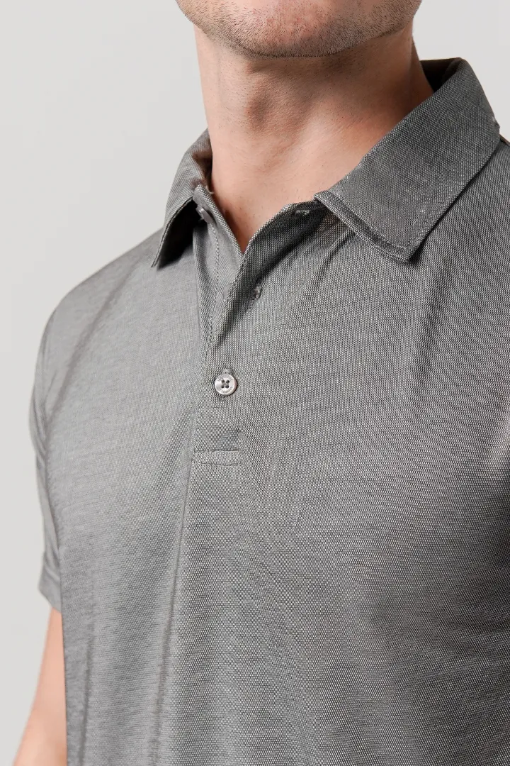 Textured Lycra Polo Shirt - Grey