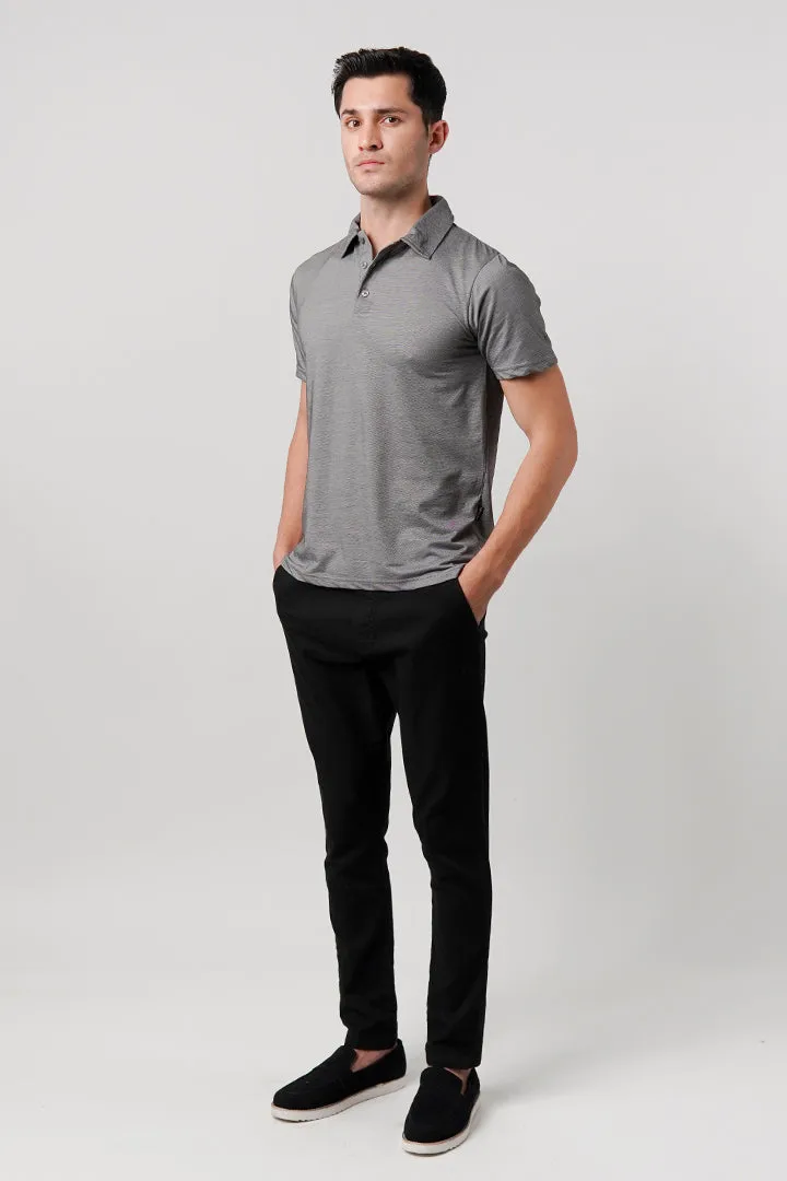 Textured Lycra Polo Shirt - Grey
