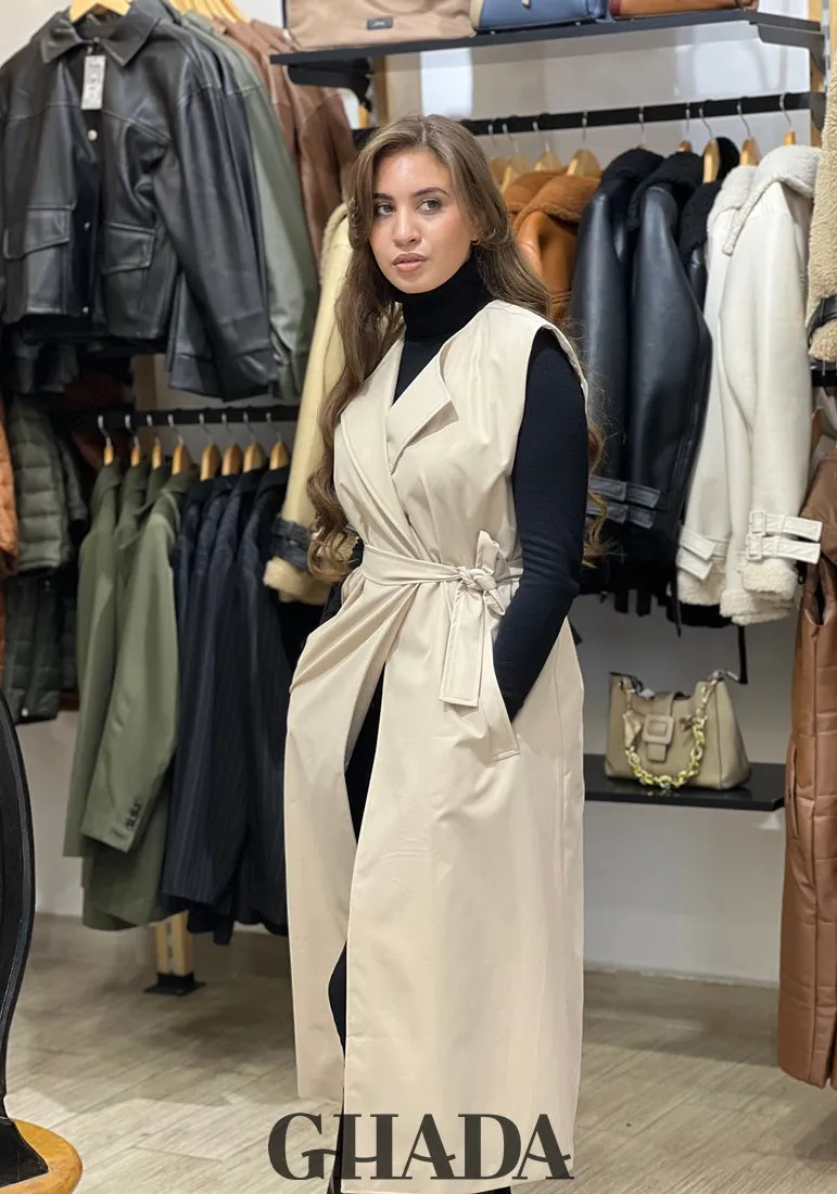 Trench crop et gilet en beige
