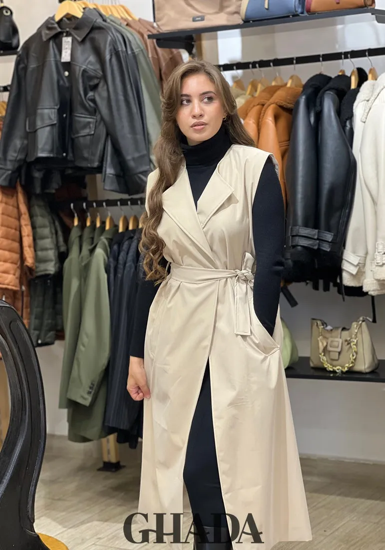 Trench crop et gilet en beige