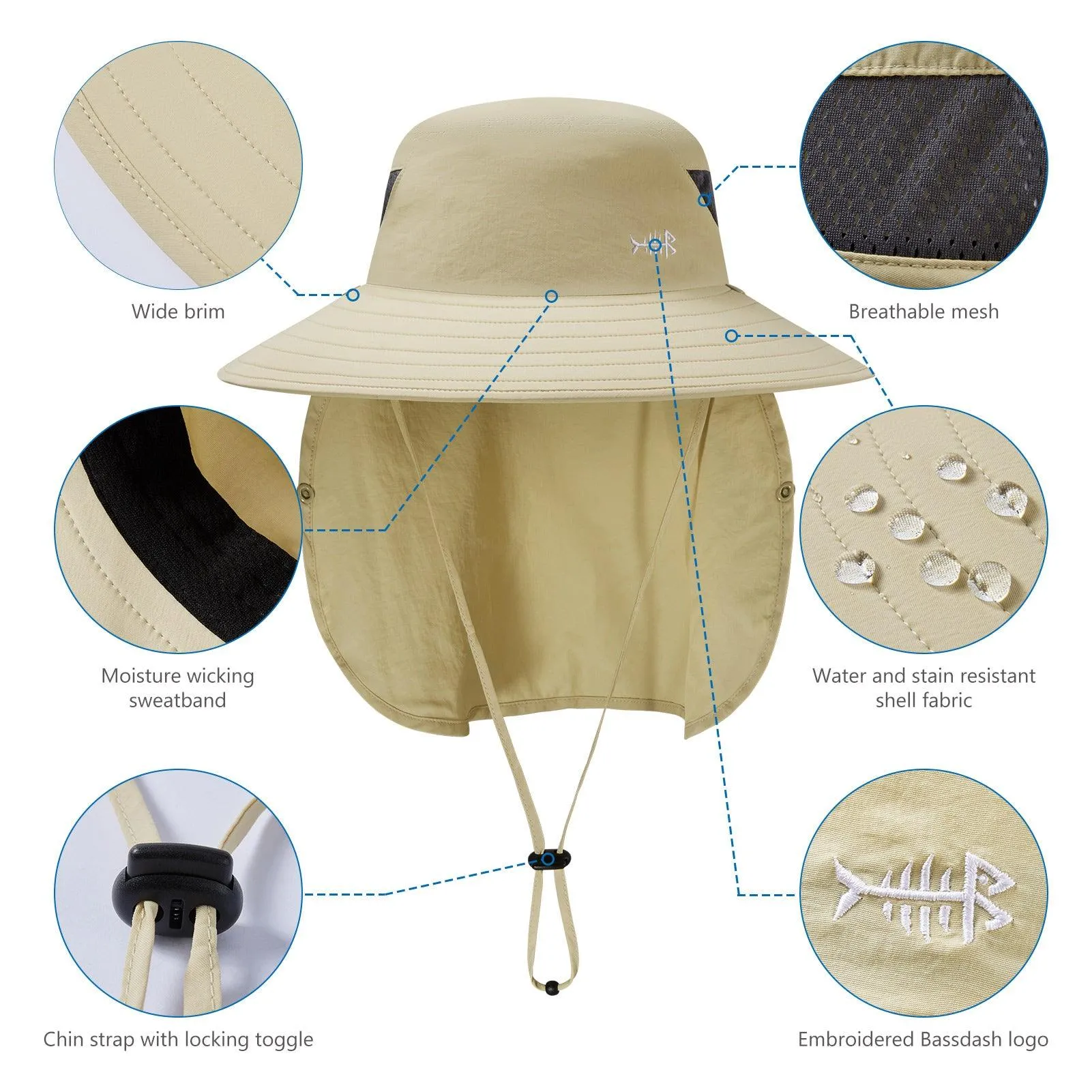 Unisex UPF 50  Sun Hat with Face Cover & Neck Flap FH09