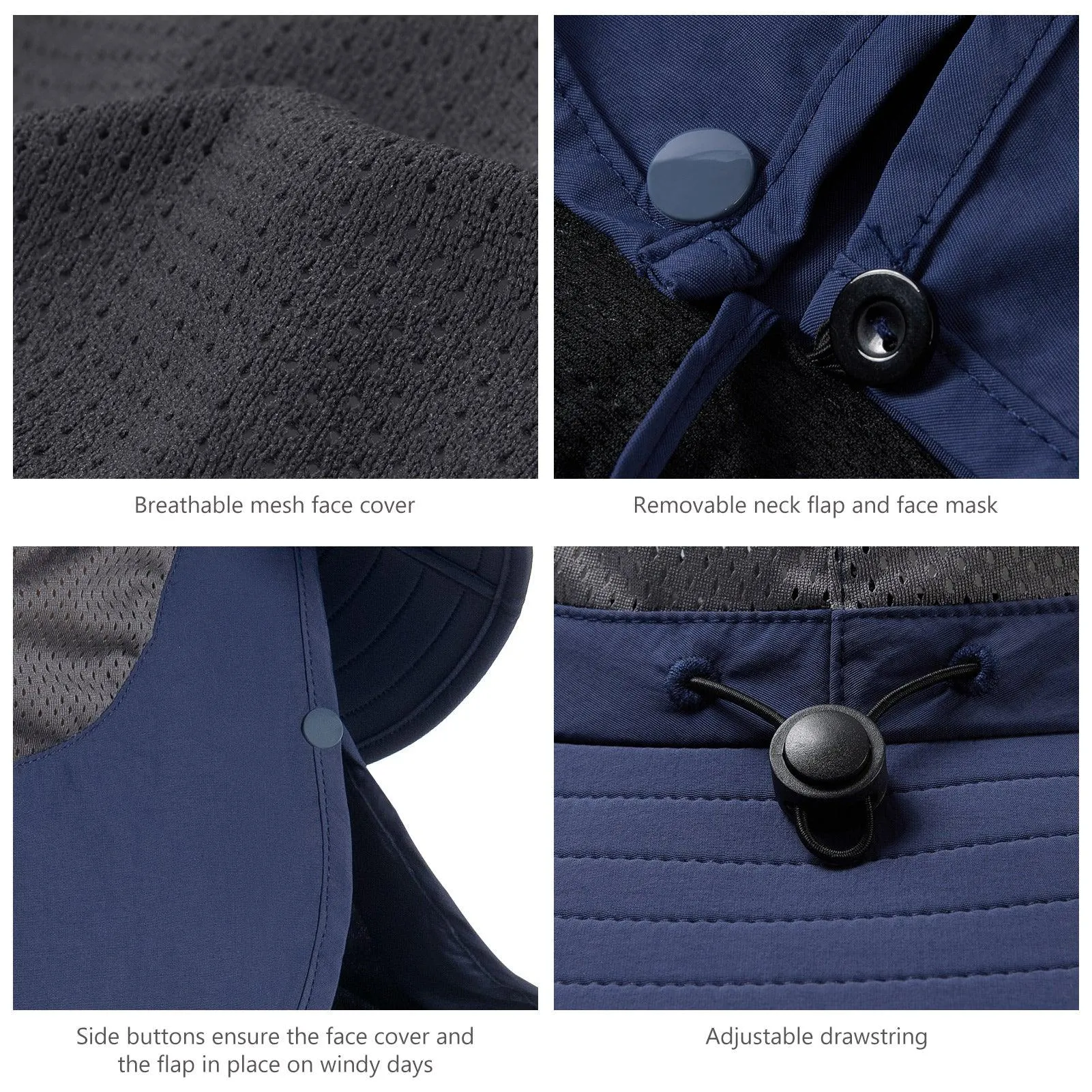 Unisex UPF 50  Sun Hat with Face Cover & Neck Flap FH09