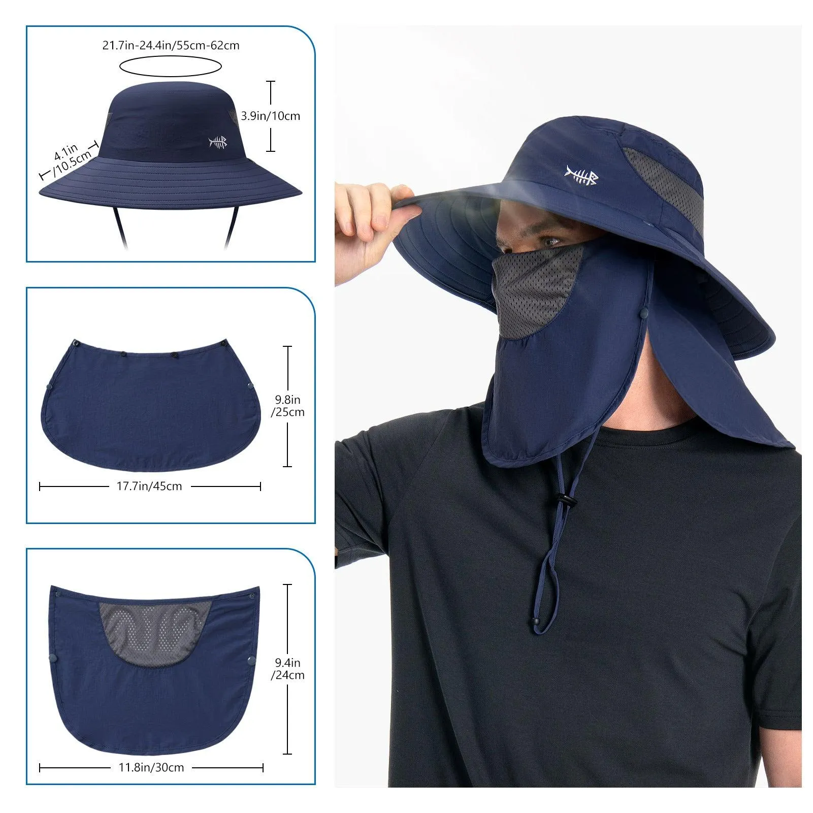 Unisex UPF 50  Sun Hat with Face Cover & Neck Flap FH09