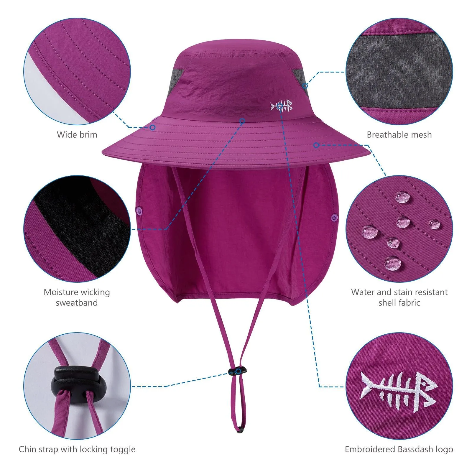 Unisex UPF 50  Sun Hat with Face Cover & Neck Flap FH09