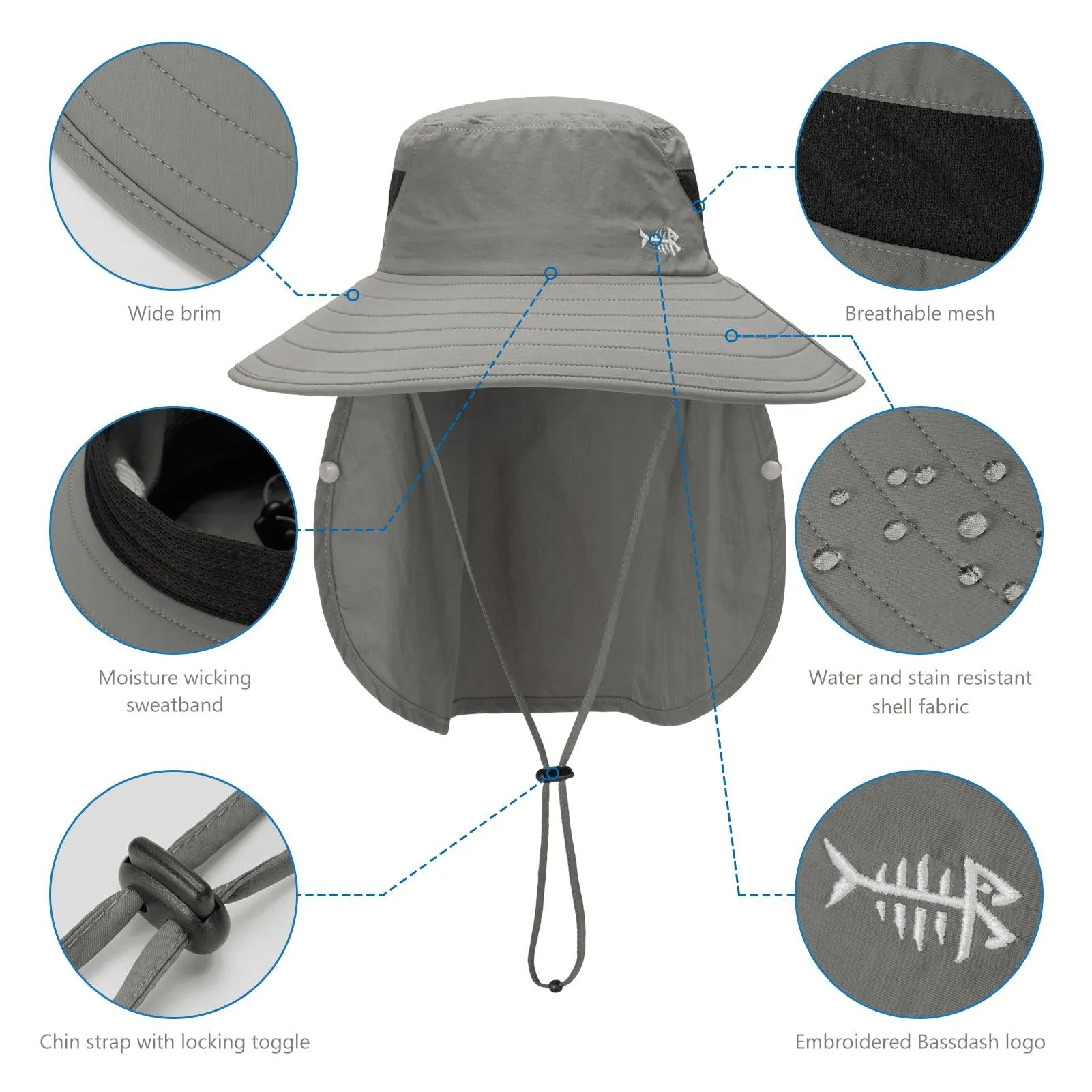 Unisex UPF 50  Sun Hat with Face Cover & Neck Flap FH09