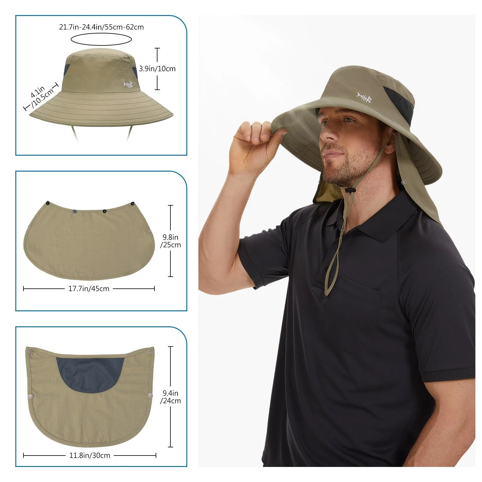 Unisex UPF 50  Sun Hat with Face Cover & Neck Flap FH09