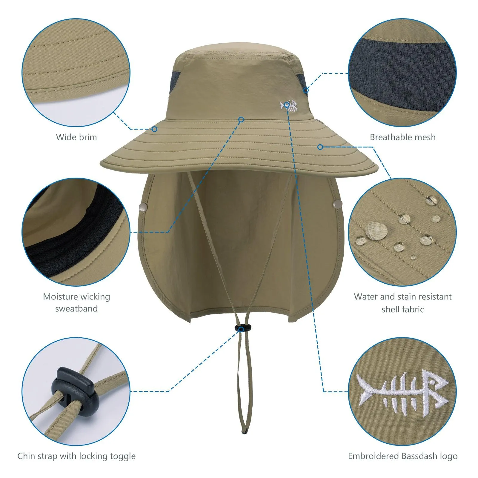 Unisex UPF 50  Sun Hat with Face Cover & Neck Flap FH09