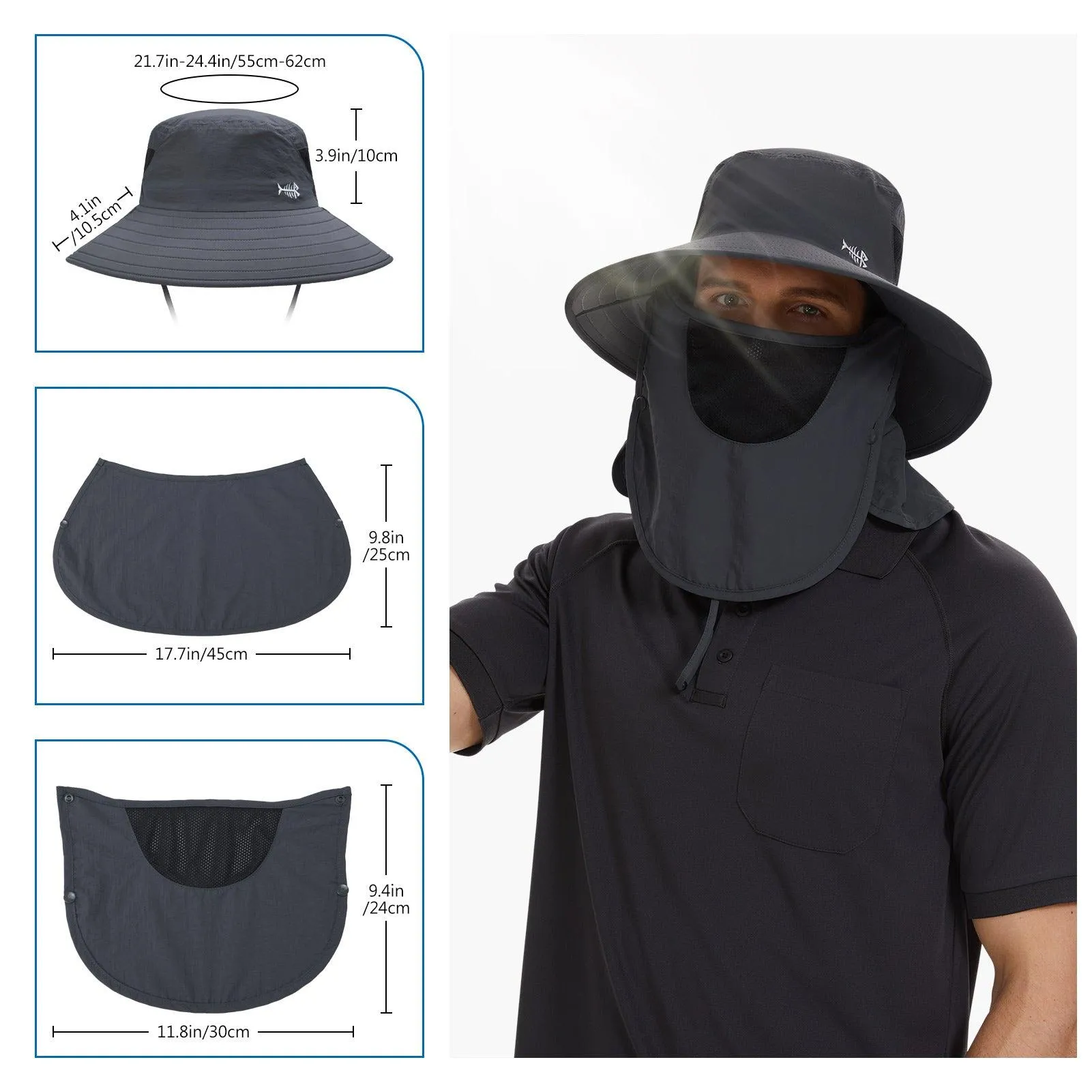 Unisex UPF 50  Sun Hat with Face Cover & Neck Flap FH09
