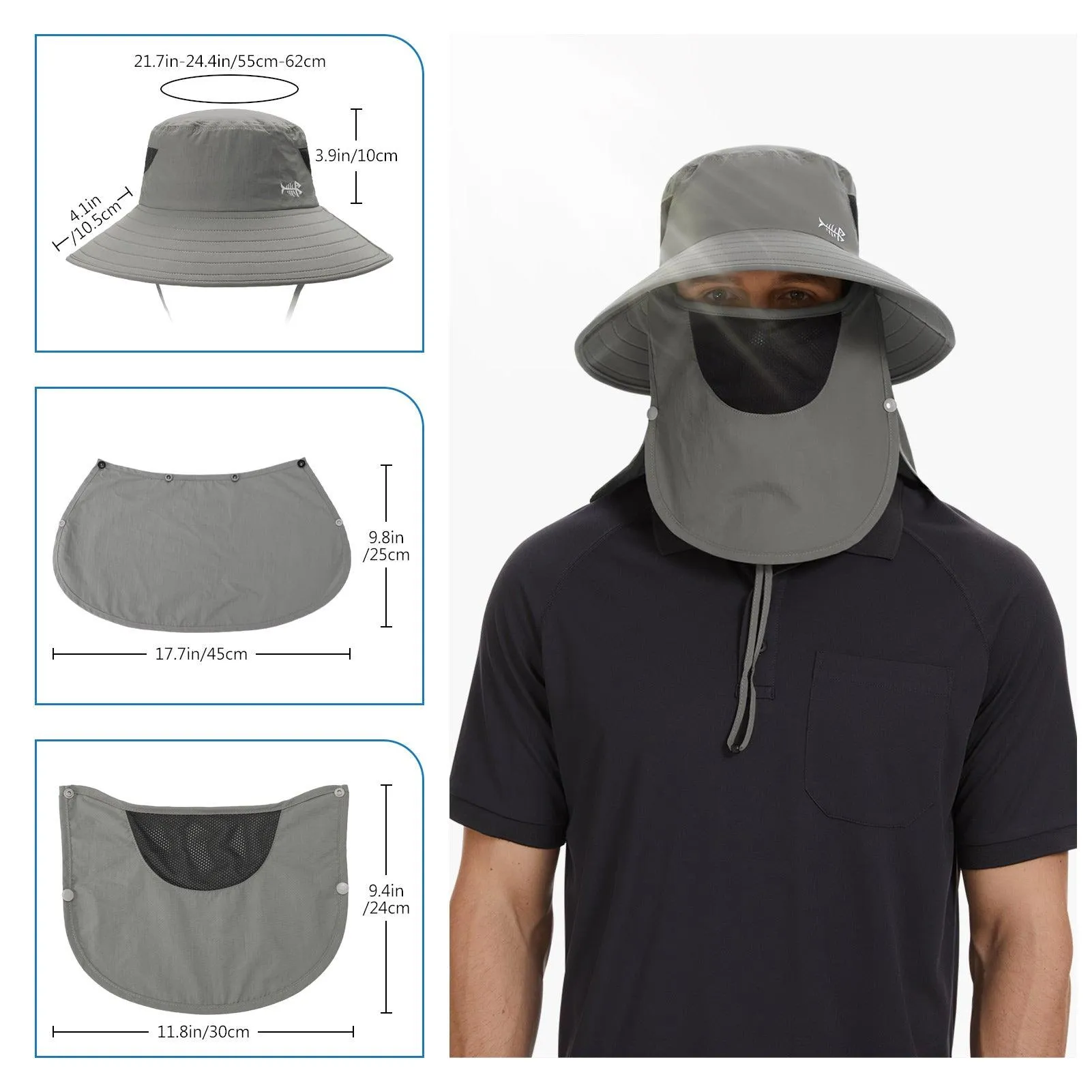 Unisex UPF 50  Sun Hat with Face Cover & Neck Flap FH09
