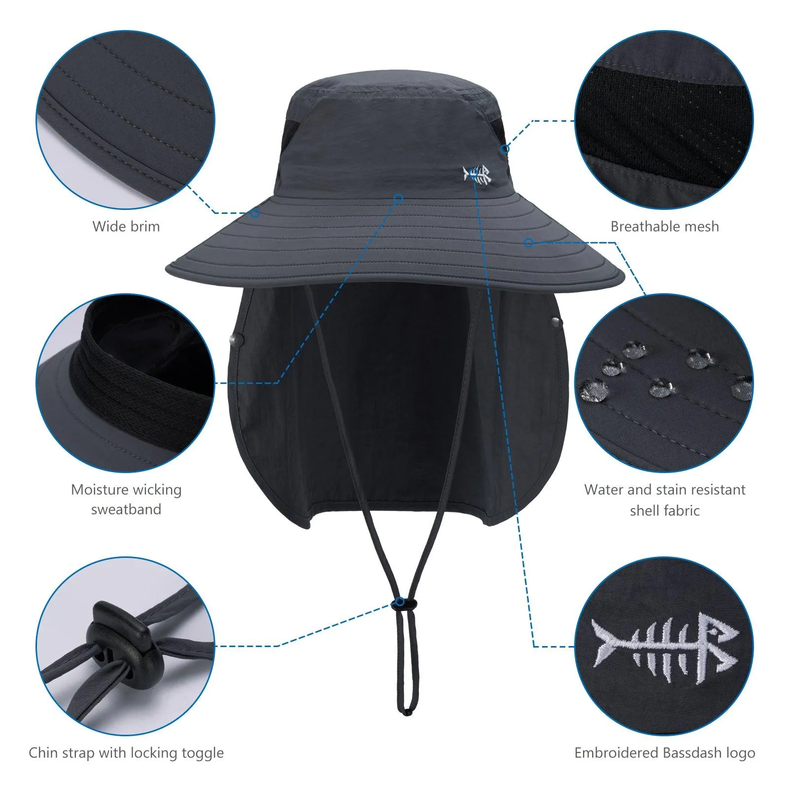 Unisex UPF 50  Sun Hat with Face Cover & Neck Flap FH09
