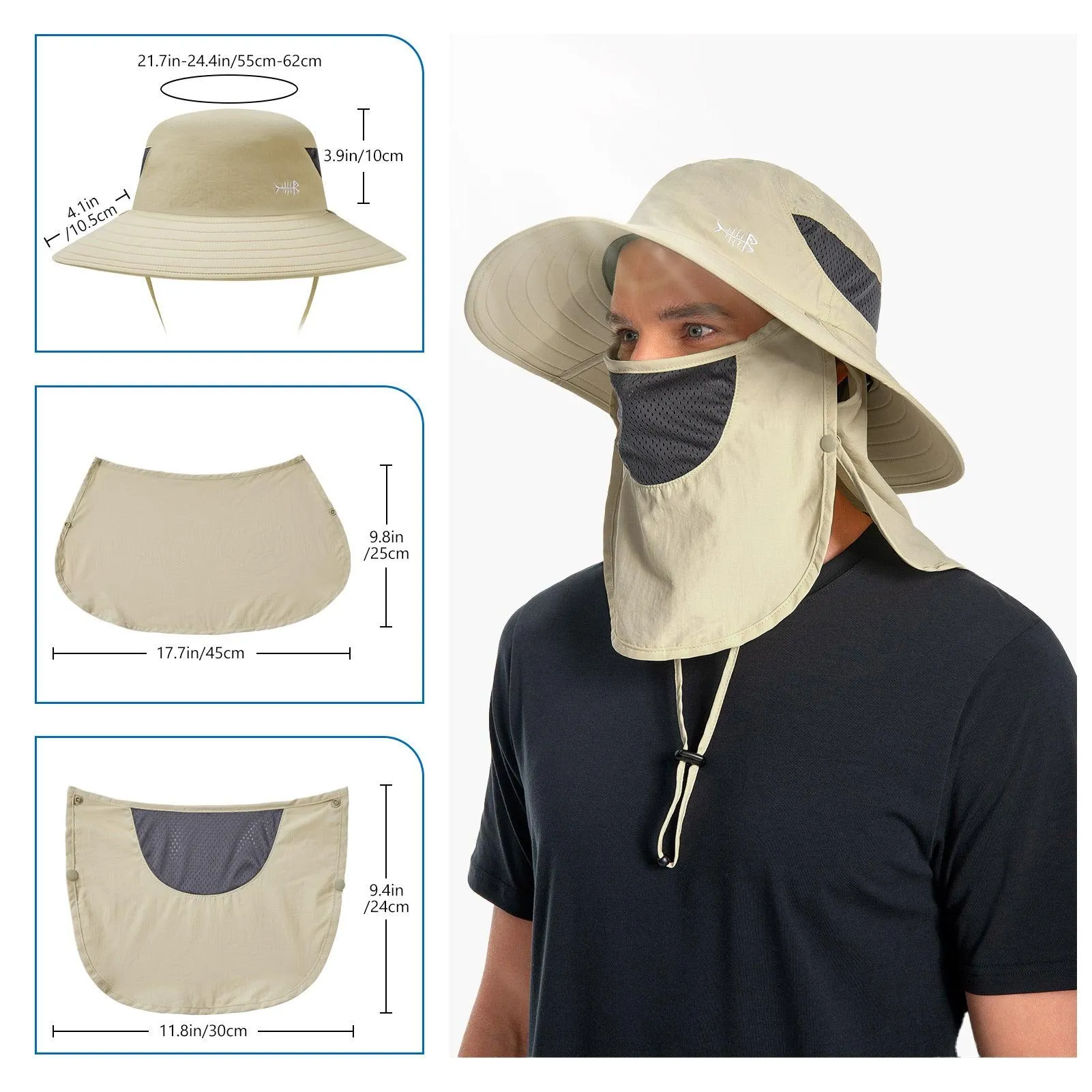 Unisex UPF 50  Sun Hat with Face Cover & Neck Flap FH09