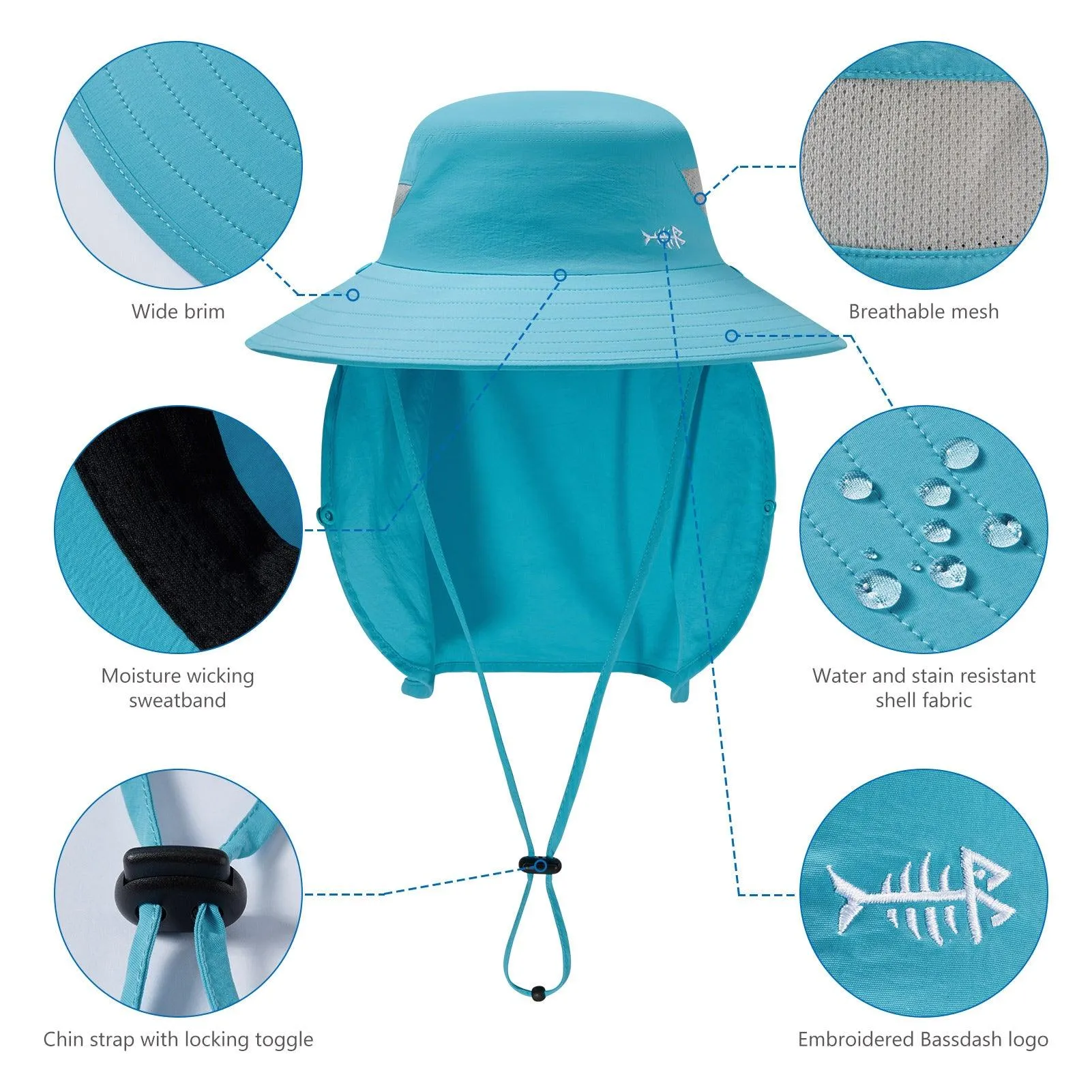 Unisex UPF 50  Sun Hat with Face Cover & Neck Flap FH09