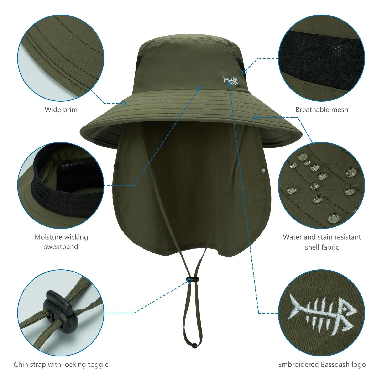 Unisex UPF 50  Sun Hat with Face Cover & Neck Flap FH09