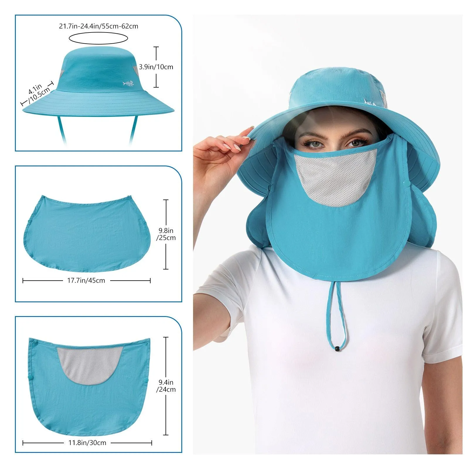Unisex UPF 50  Sun Hat with Face Cover & Neck Flap FH09