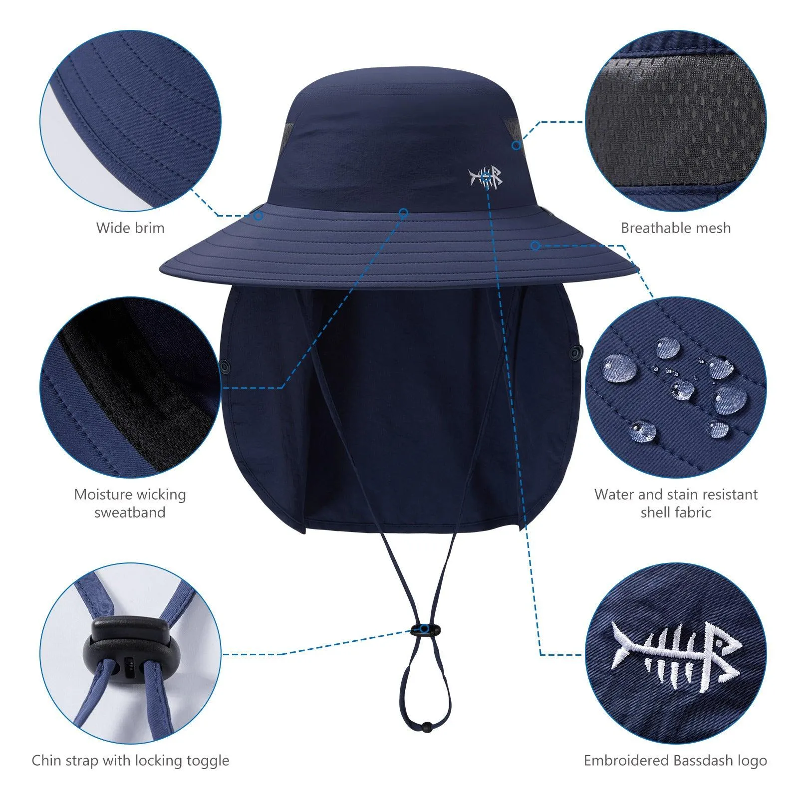 Unisex UPF 50  Sun Hat with Face Cover & Neck Flap FH09