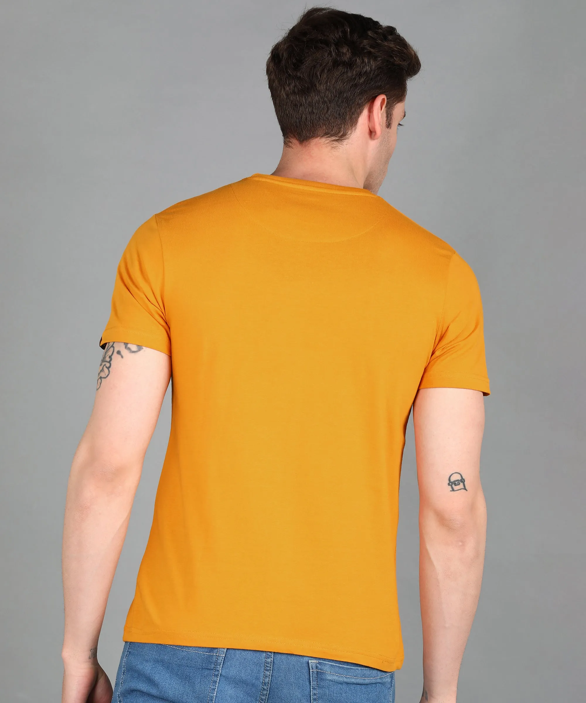 Urbano Fashion Men's Gold Graphic Printed Round Neck Half Sleeve Slim Fit Cotton T-Shirt