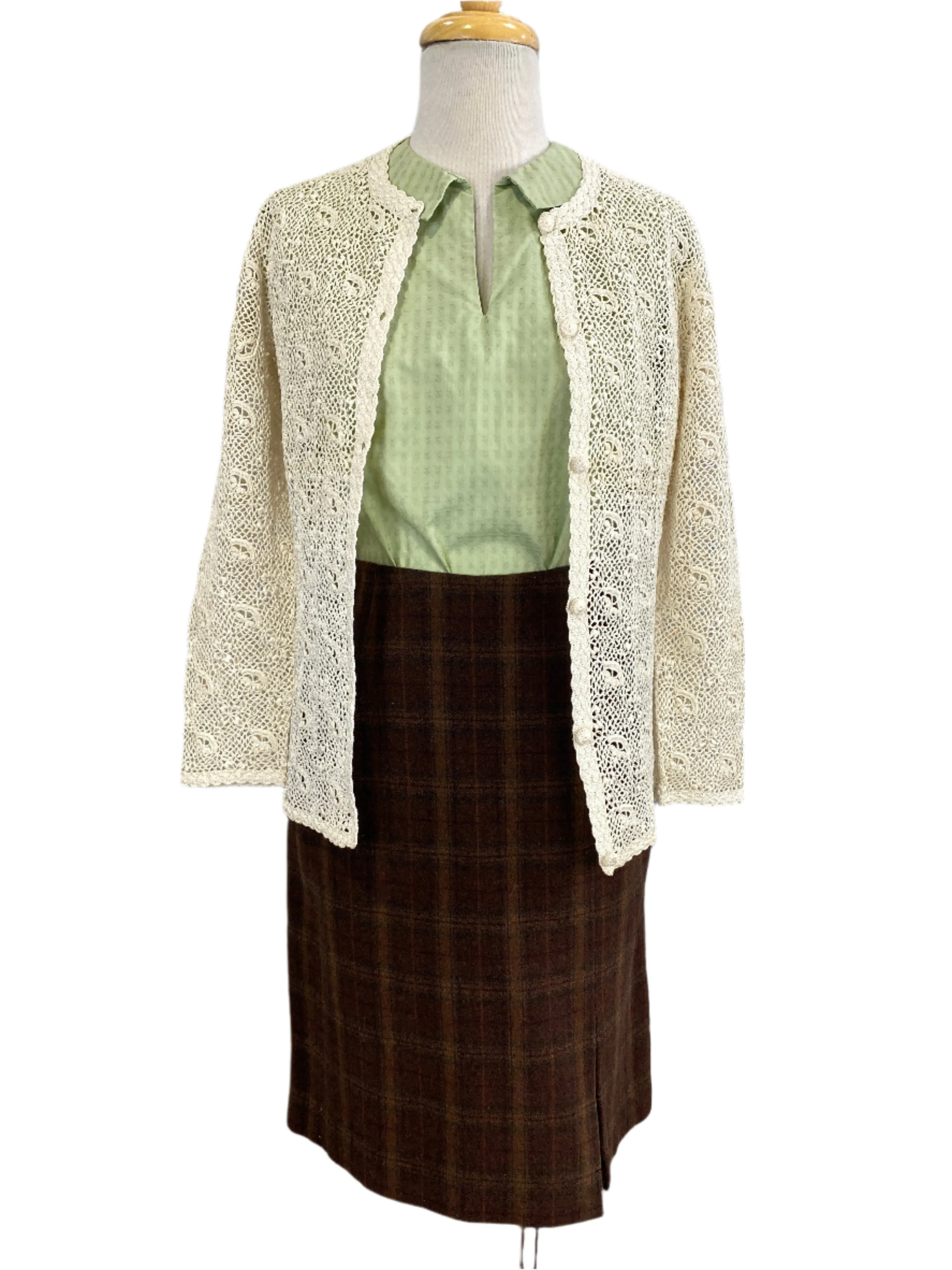 Vintage 1960s Cream Cotton Irish Crochet Lace Cardigan, XS