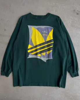 Vintage 1980s Adidas Green & Yellow Graphic Trefoil Logo Long Sleeve