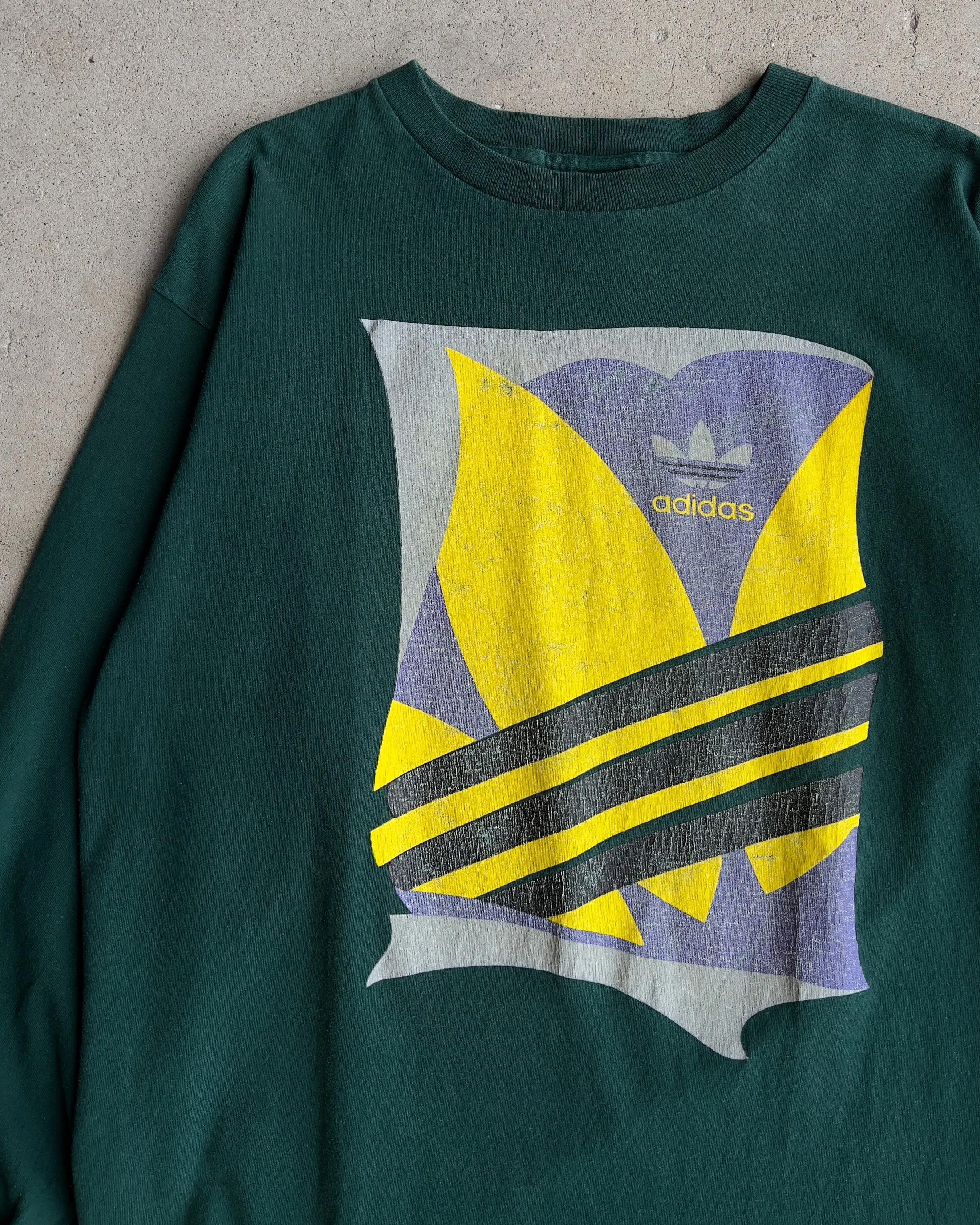 Vintage 1980s Adidas Green & Yellow Graphic Trefoil Logo Long Sleeve