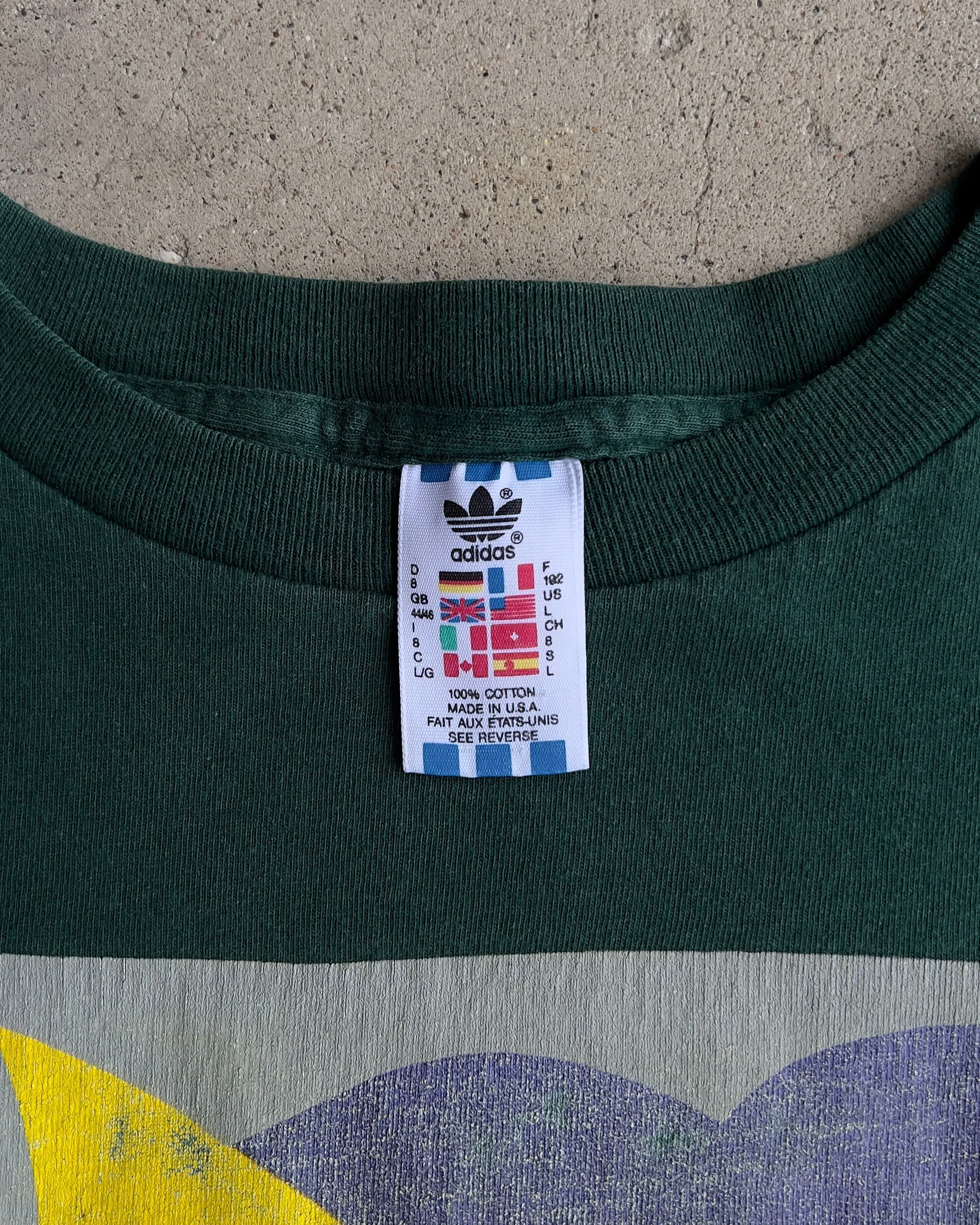 Vintage 1980s Adidas Green & Yellow Graphic Trefoil Logo Long Sleeve