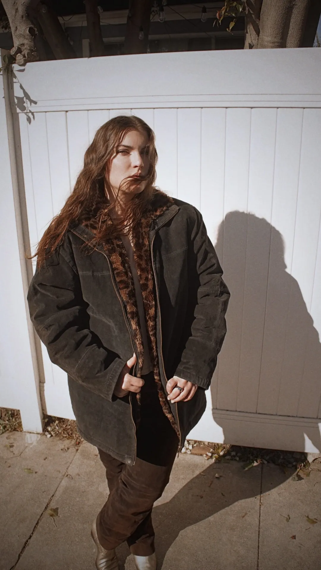 Vintage 90’s Reverisble Bomber Jacket Suede Black and Faux Fur 90’s