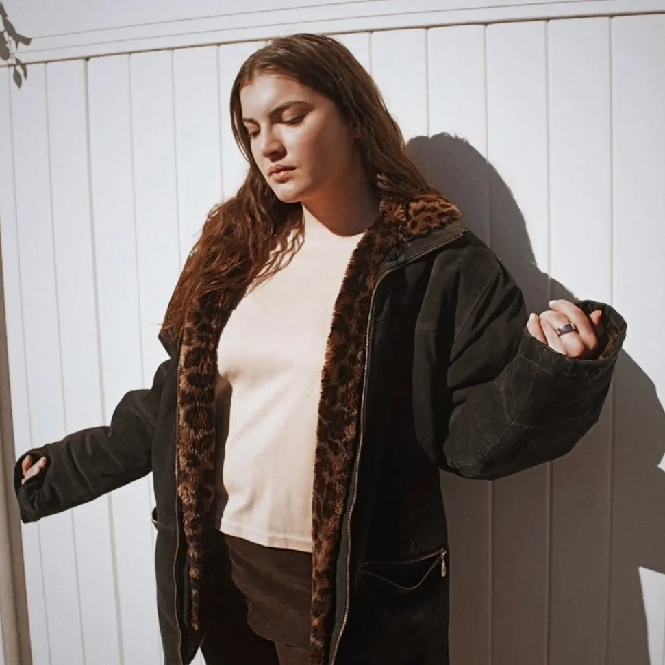 Vintage 90’s Reverisble Bomber Jacket Suede Black and Faux Fur 90’s