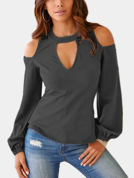 Wholesale Cold Shoulder Cut Out Long Sleeve Top