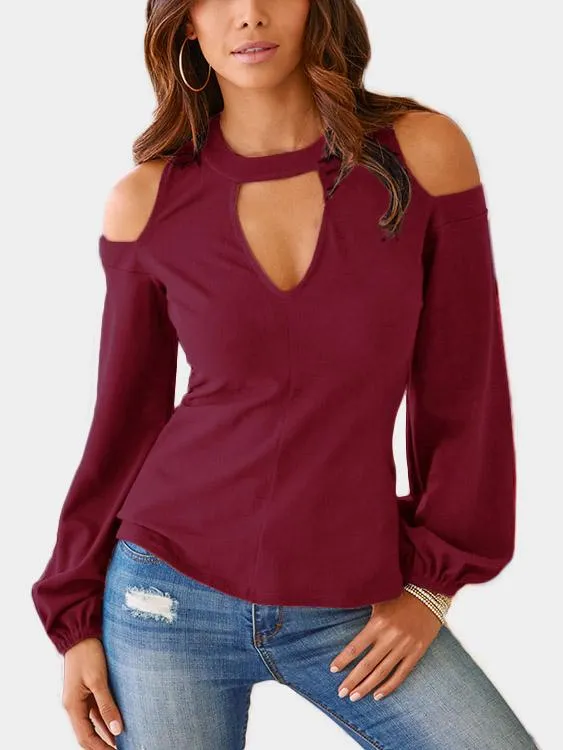 Wholesale Cold Shoulder Cut Out Long Sleeve Top