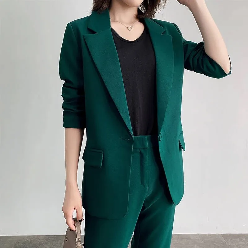 Women Office White Pink Suit Two-Piece Pantsuit Elegant Blazer Female Set Casual Loose Pants Jacket Work Clothes
