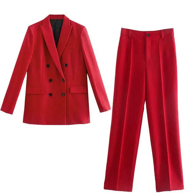 Women Office White Pink Suit Two-Piece Pantsuit Elegant Blazer Female Set Casual Loose Pants Jacket Work Clothes
