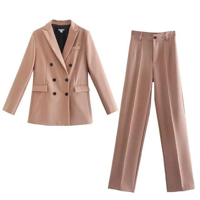 Women Office White Pink Suit Two-Piece Pantsuit Elegant Blazer Female Set Casual Loose Pants Jacket Work Clothes
