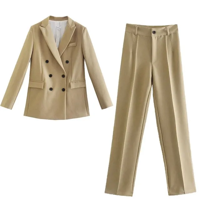 Women Office White Pink Suit Two-Piece Pantsuit Elegant Blazer Female Set Casual Loose Pants Jacket Work Clothes