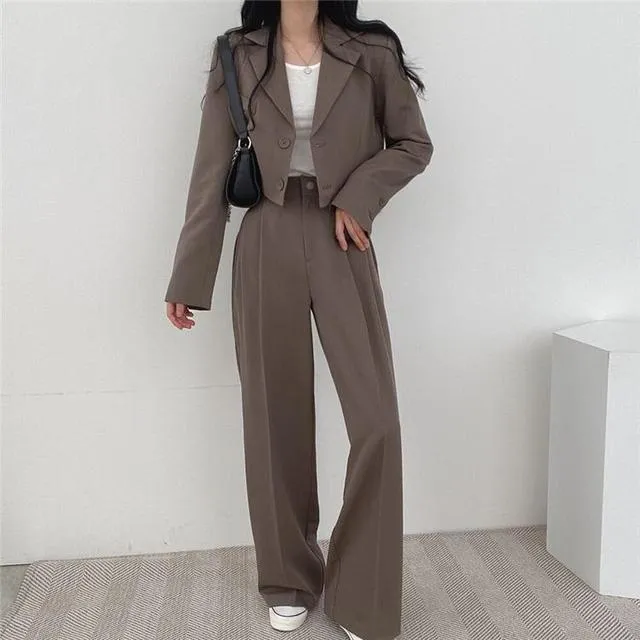 Women Office White Pink Suit Two-Piece Pantsuit Elegant Blazer Female Set Casual Loose Pants Jacket Work Clothes