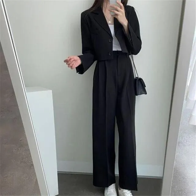 Women Office White Pink Suit Two-Piece Pantsuit Elegant Blazer Female Set Casual Loose Pants Jacket Work Clothes