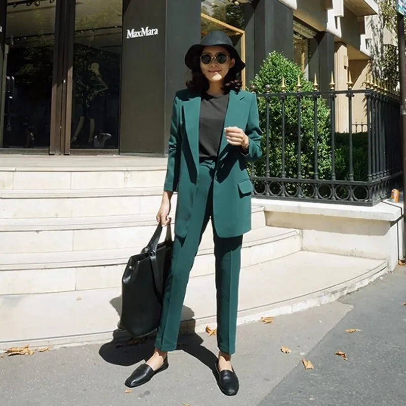 Women Office White Pink Suit Two-Piece Pantsuit Elegant Blazer Female Set Casual Loose Pants Jacket Work Clothes