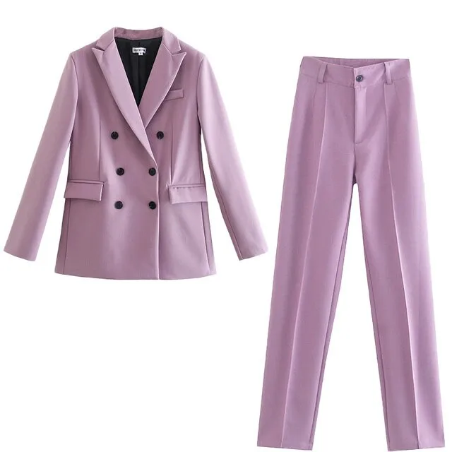 Women Office White Pink Suit Two-Piece Pantsuit Elegant Blazer Female Set Casual Loose Pants Jacket Work Clothes