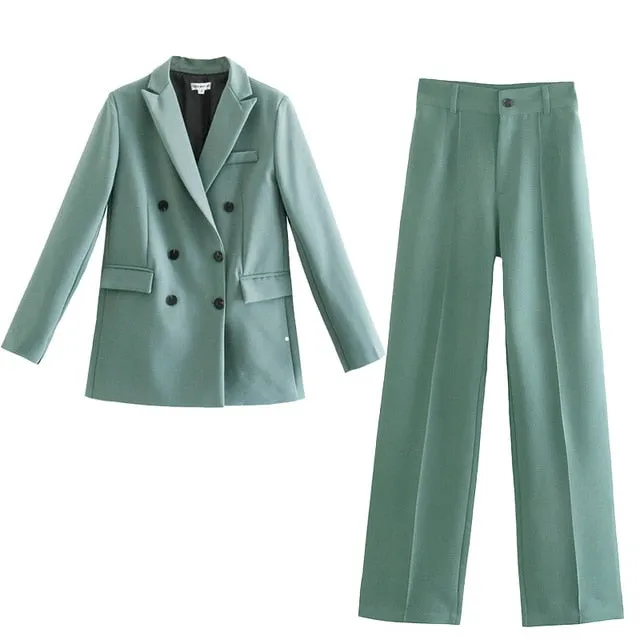 Women Office White Pink Suit Two-Piece Pantsuit Elegant Blazer Female Set Casual Loose Pants Jacket Work Clothes