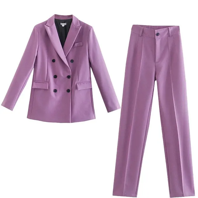 Women Office White Pink Suit Two-Piece Pantsuit Elegant Blazer Female Set Casual Loose Pants Jacket Work Clothes